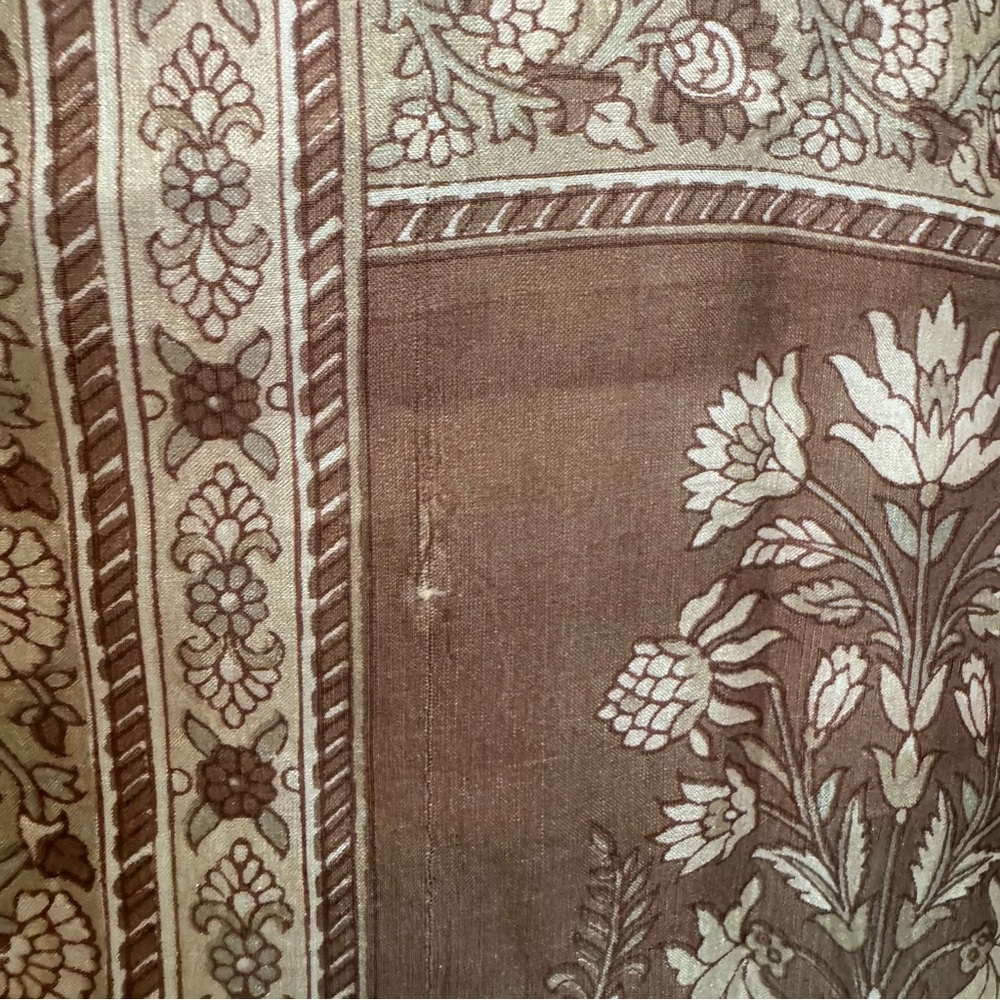 100% Pure Silk Floral Scarf | Golden Tan & Mauve Pink-ish 20" x 68" Spring Piece - Picture 7 of 9